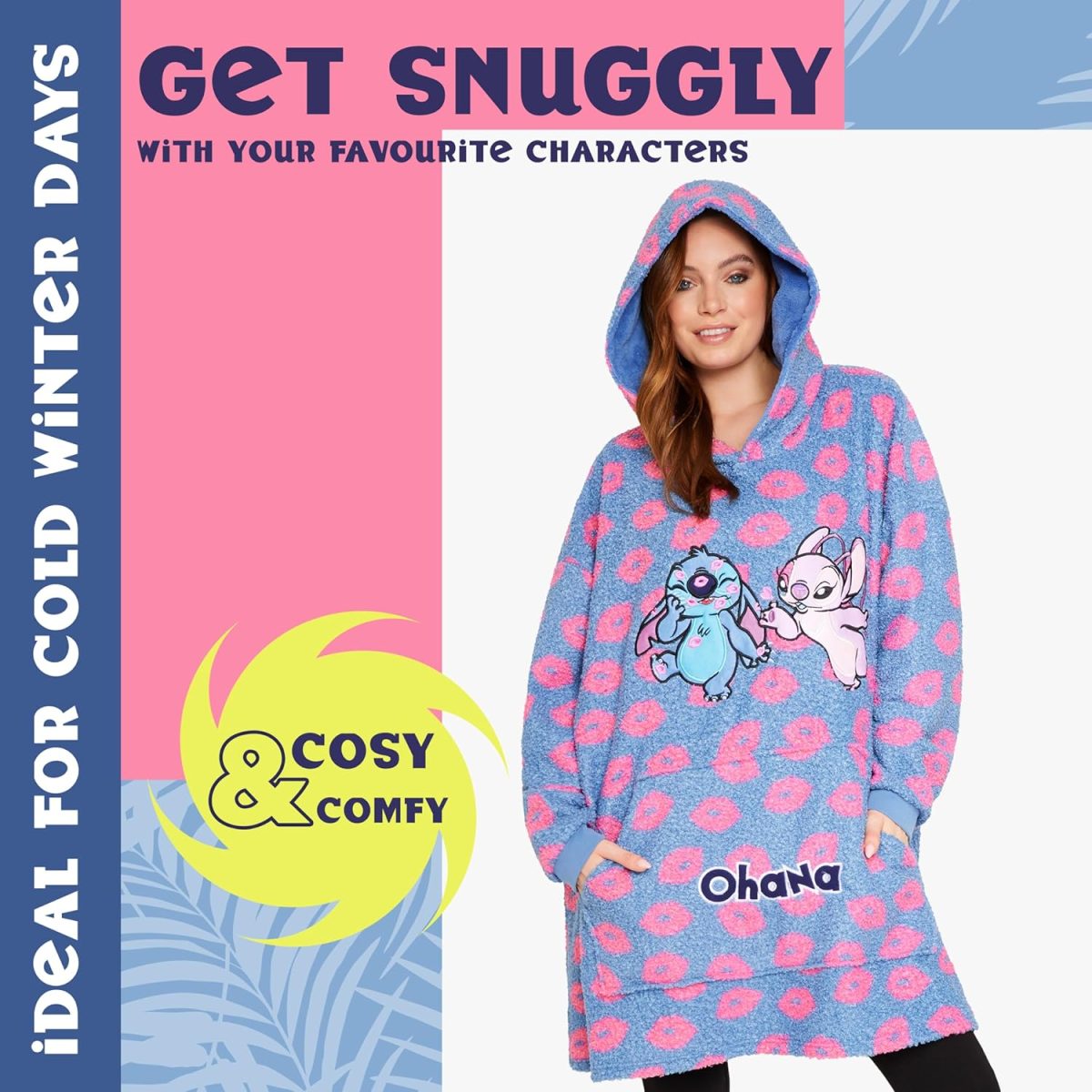 1746163732 Disney Stitch Ubergrose Hoodie Decke Damen Teenager Fleece Oversized Kapuzenpullover mit Armeln One Size Frauen Geschenke