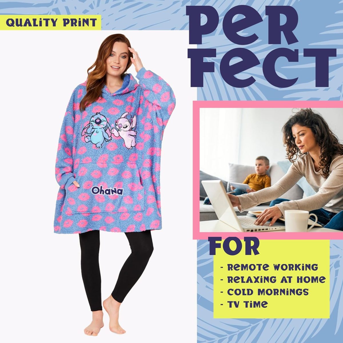1746163734 Disney Stitch Ubergrose Hoodie Decke Damen Teenager Fleece Oversized Kapuzenpullover mit Armeln One Size Frauen Geschenke