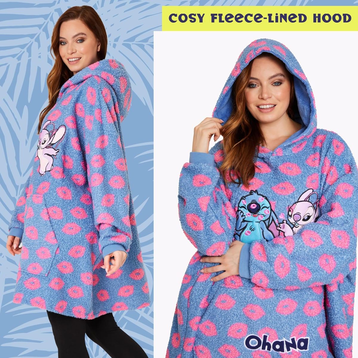 1746163736 Disney Stitch Ubergrose Hoodie Decke Damen Teenager Fleece Oversized Kapuzenpullover mit Armeln One Size Frauen Geschenke