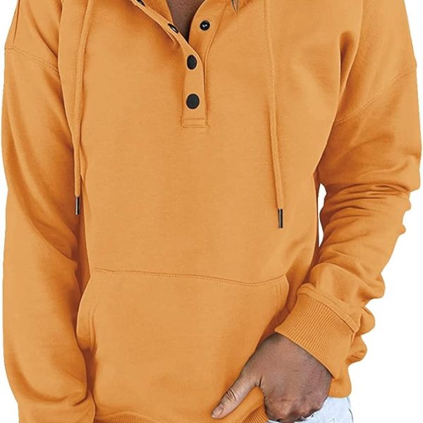 Women's Solid Color Simple Hoodie Sweatshirt Casual Loose Long Sleeve Pullover Hoodies yellow XL