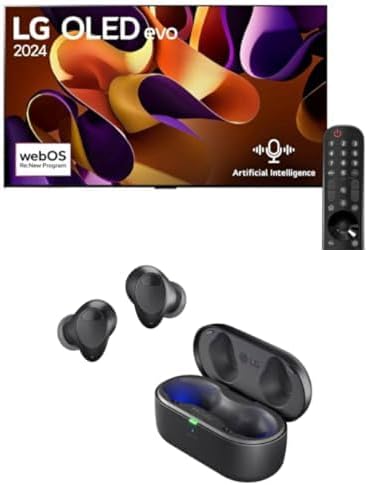 LG تلفزيون ذكي 83 بوصة 4K OLED ويب او اس 24 دولبي اتموس HDR 10 α11 AI ساوند برو افتراضي 11.1.2 اب ميكس يتضمن جهاز تحكم عن بعد ماجيك ايفو G4 OLED83G46LA + سماعات اذن بلوتوث لاسلكية T90S بلون