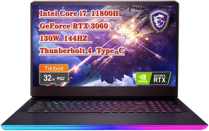 لابتوب GE76 رايدر العاب ام اس اي GE76 رايدر كور i7,11800H جيفورس RTX 3060 130W شاشة 17.3 انش FHD 144Hz، ثاندربولت 4 نوع C وواي فاي 6 و 32 وSSD NVMe 2TB، ويندوز 10، مع بطاقة SD 32 , 32 GB DDR 4