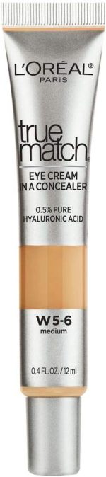 L’Oréal Paris True Match Eye Cream in a Concealer, 0.5% hyaluronic acid, Medium N5-6, 0.4 fl. oz.