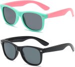 Kids Fashion Polarized Sunglasses, 2 Pack, UV Protection, Flexible Frame, Comfortable for Girls and Boys, Outdoor Activities