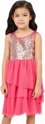 Styli Girls Sequined Layered Mesh Dress