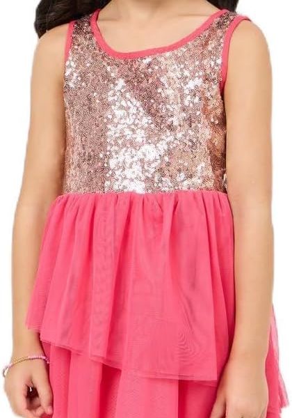 Styli Girls Sequined Layered Mesh Dress