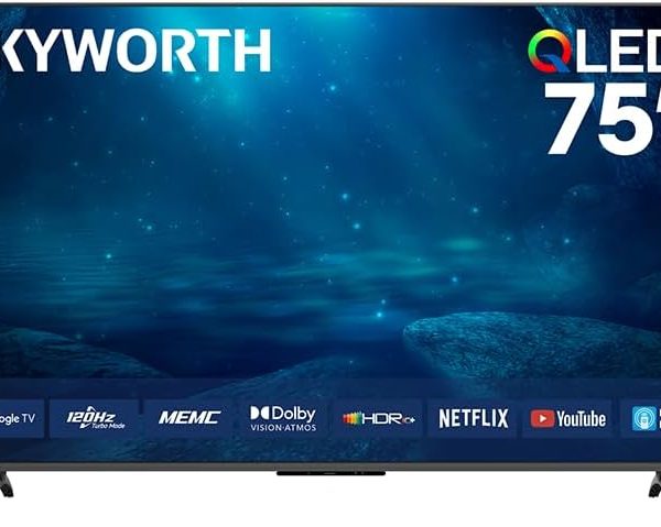 سكاي ورث 75Q6820H 75 بوصة QLED+ 4K جوجل تي في - 120 هرتز، دولبي فيجن واتموس، ام اي ام سي، في ار ار، ديلي فاميلي 2.0، اي كير، فايند ماي ريموت