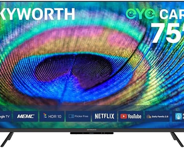 SKYWORTH 75G6500H 75-Inch 4K UHD LED Smart TV – Google TV, MEMC, Dolby Audio, Find-My Remote, EyeCare Tech, Daily Family 2.0, HDMI x3, USB x2, Built-in Receiver