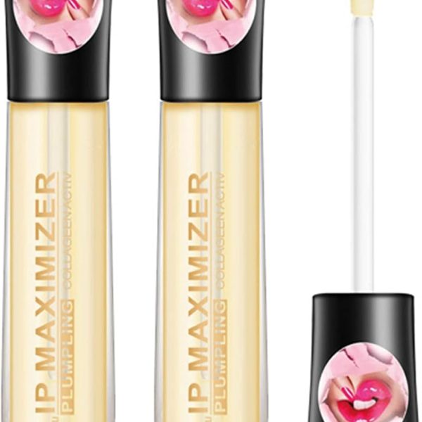 2 Pcs Lip Plumper Lip Gloss,Lip Maximizer Balm Plumper Serum,Healthy Lip Moisturizer Enhancer Hydrated Lips, Reduces Improves Dry Lip Lines Gloss Lip Extreme Volume, Natural Lip Gloss for Women Girls