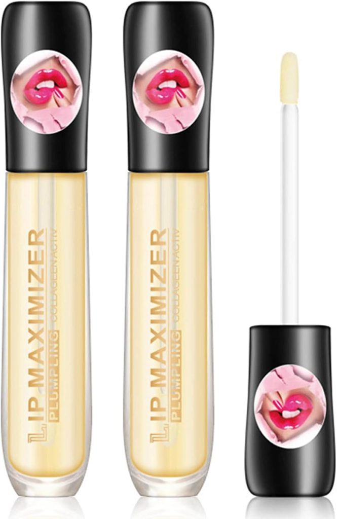 2 Pcs Lip Plumper Lip Gloss,Lip Maximizer Balm Plumper Serum,Healthy Lip Moisturizer Enhancer Hydrated Lips, Reduces Improves Dry Lip Lines Gloss Lip Extreme Volume, Natural Lip Gloss for Women Girls