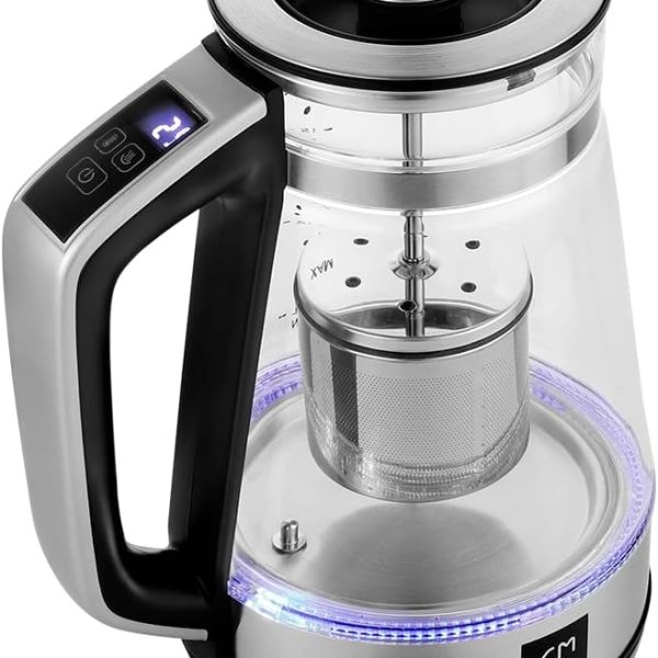 CMXA 1800/2000 Watts Tea Maker Kettle with Temperature Control, 1.5 Liter Capacity, Silver