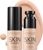 FOCALLURE 2 Pcs Liquid Foundation, Skin Evolution Foundation + Concealer, Full Coverage Foundation Makeup, Durable, Waterproof, Oil-Control, Hides Wrinkles & Lines, Porcelain