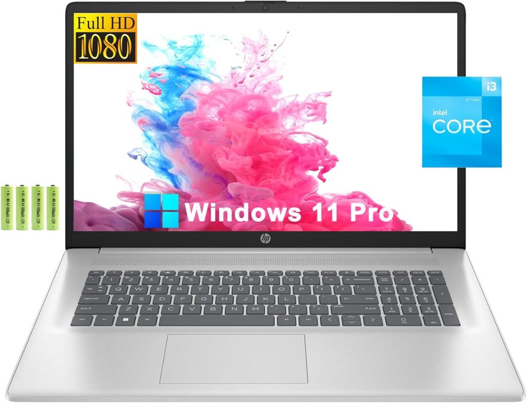 HP احدث لابتوب 2024 17 17.3 انش IPS FHD [ويندوز 11 برو S]، الجيل 12 انتل سداسي النواة i3-1215U، 16GB RAM، 1TB PCIe SSD، لوحة مفاتيح رقمية، شحن سريع، واي فاي 5، بلوتوث 5.0، HDMI، مع بطارية