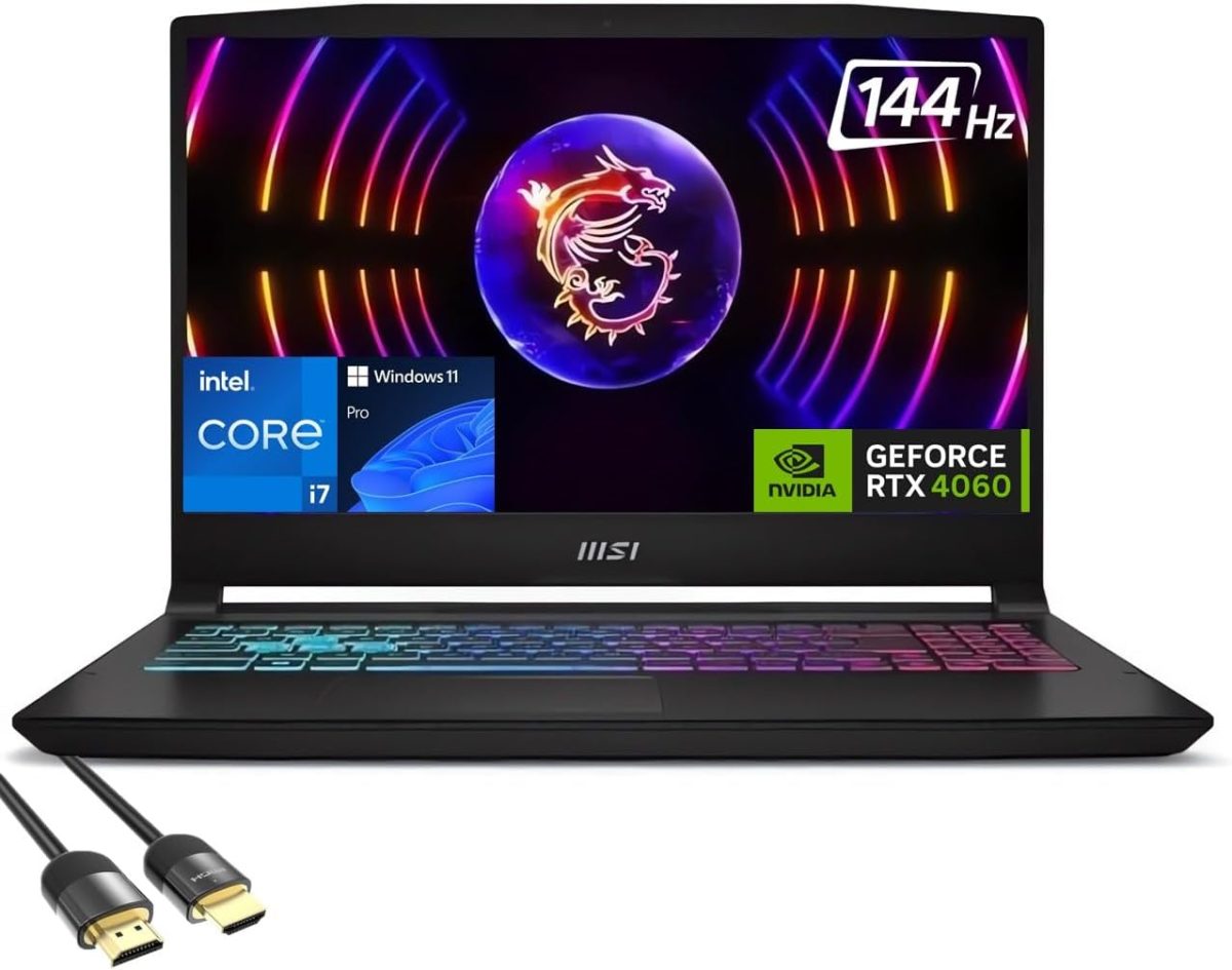 لابتوب ألعاب ام اس اي كاتانا 15 بشاشة FHD 15.6 بوصة، انتل كور i7-12650H، جيفورس RTX 4060 8GB، 16GB DDR5، 1TB PCIe 4.0، واي فاي 6، لوحة مفاتيح بإضاءة خلفية RGB 4، USB-C، RJ45، PDG HDMI، ويندوز 11 برو
