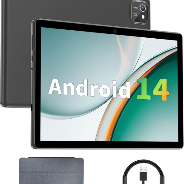 تابلت اندرويد 14 مقاس 10 انش بذاكرة RAM 6GB وروم 64GB وسعة 512GB ومعالج رباعي النواة وشاشة لمس LCD 1280×800 ونظام تحديد المواقع وواي فاي 5 وكاميرا مزدوجة وبلوتوث وبطارية 6000mAh (اسود)