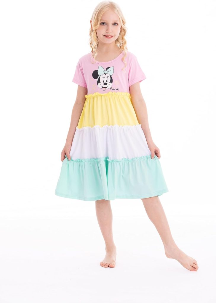 Disney 2S30590-8Y Girl's Dress Cot, 8 Year Size, Pink/Yellow/White/Green