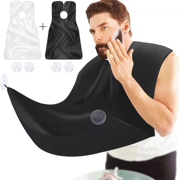 Azonee Beard Bib Beard Apron 2Pcs Beard Hair Catcher for Men Shaving Trimming Non-Stick Beard Cape Grooming Cloth Waterproof with Strong Suction Cup Best Gifts for Men（Black+White, One Size