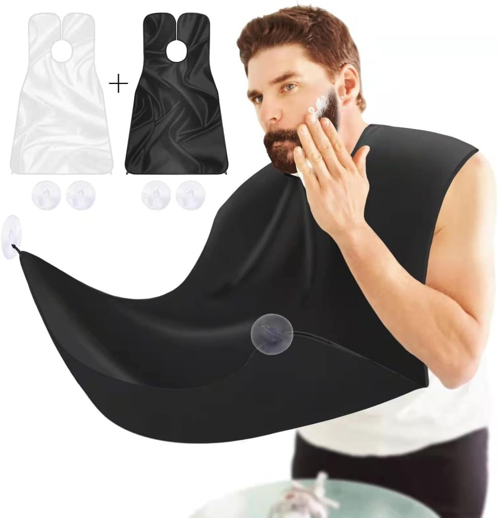 Azonee Beard Bib Beard Apron 2Pcs Beard Hair Catcher for Men Shaving Trimming Non-Stick Beard Cape Grooming Cloth Waterproof with Strong Suction Cup Best Gifts for Men（Black+White, One Size