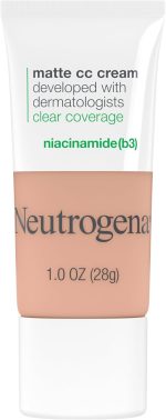 Neutrogena Clear Coverage Flawless Matte CC Cream, Full-Coverage Color Correcting Cream Face Makeup with Niacinamide (b3), Hypoallergenic, Oil Free & Fragrance Free, Nougat, 1 oz