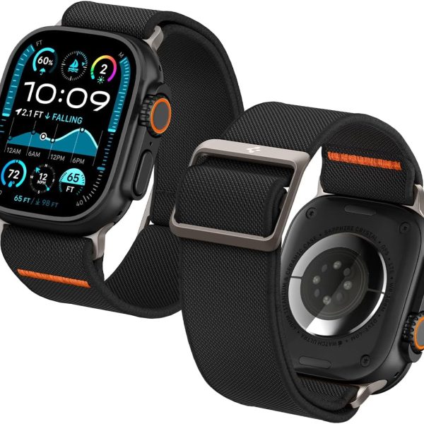 Spigen Lite Fit Ultra Band designed for Apple Watch Band for Apple Watch Ultra 2 / Ultra (49mm), Series 9/8/7 (45mm), Series SE2/6/SE/5/4 (44mm) and Series 3/2/1 (42mm) Nylon Solo Loop - Black