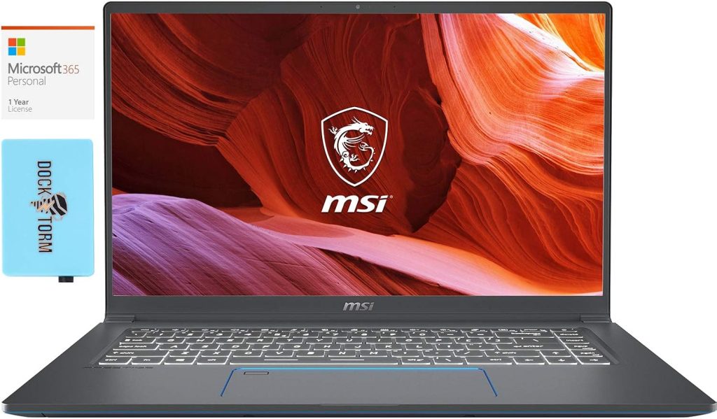 MSI لابتوب العاب واعمال من برستيج 15 A10SC-011 (انتل i7-10710U سداسي النواة، ذاكرة رام 16 جيجا، SSD 512 جيجا، GTX 1650 [ماكس-كيو]، شاشة 15.6 انش FHD (1920x1080)، ويندوز 10 برو) مع ام اس 365 بيرسونال