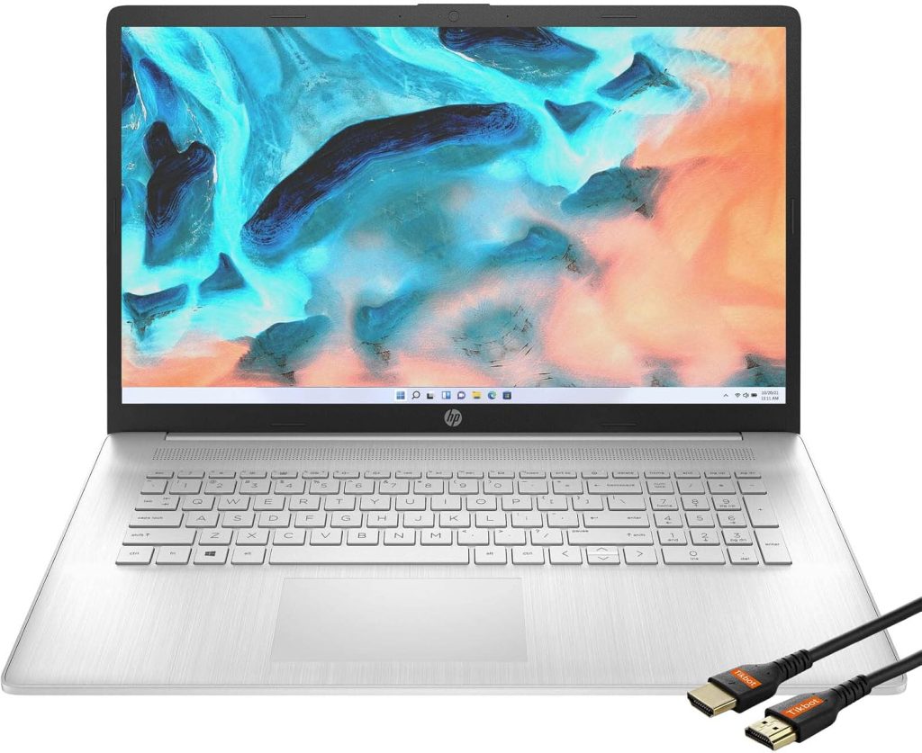 HP لابتوب 17 انش ويندوز 11 | AMD رايزن 5 5500U سداسي النواة | شاشة FHD 1920x1080 IPS باطار ضيق | كيبورد رقمي | تيار متردد لاسلكي | كاميرا ويب | USB نوع C | كيبل HDMI (32GB RAM | 1TB PCIe SSD)