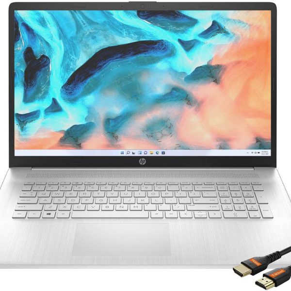 HP لابتوب 17 انش ويندوز 11 | AMD رايزن 5 5500U سداسي النواة | شاشة FHD 1920x1080 IPS باطار ضيق | كيبورد رقمي | تيار متردد لاسلكي | كاميرا ويب | USB نوع C | كيبل HDMI (32GB RAM | 1TB PCIe SSD)
