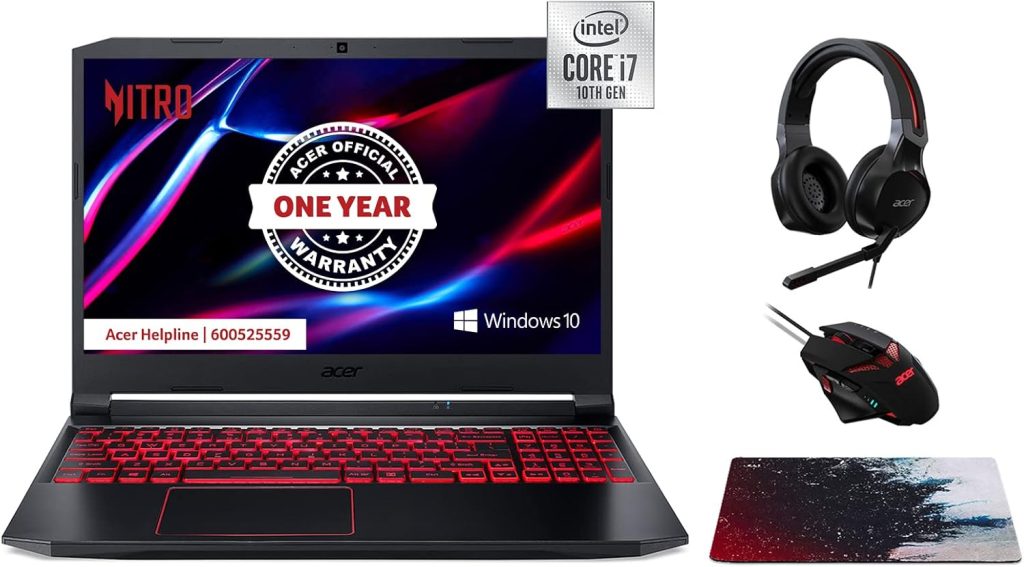 ايسر نوت بوك العاب نيترو 5 AN515 الجيل 10 انتل كور i7-10750H سداسي النواة حتى 5.0GHz/16G DDR4/1T PCIe NVMe SSD/4GB انفيديا جي تي اكس 1650/15.6 انش FHD ايسر كومفي فيو IPS LCD LED، ويندوز 10 هوم، اسود