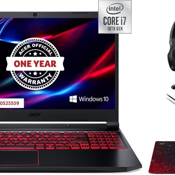 ايسر نوت بوك العاب نيترو 5 AN515 الجيل 10 انتل كور i7-10750H سداسي النواة حتى 5.0GHz/16G DDR4/1T PCIe NVMe SSD/4GB انفيديا جي تي اكس 1650/15.6 انش FHD ايسر كومفي فيو IPS LCD LED، ويندوز 10 هوم، اسود