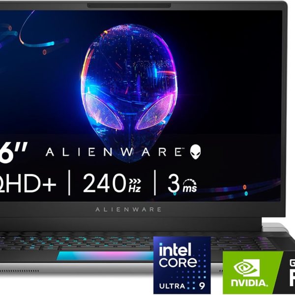 الينوير لابتوب العاب X16 R2 بشاشة 16 انش QHD+ 240Hz 3ms ومعالج انتل كور الترا 9-185H وذاكرة RAM LPDDR5X 32GB وSSD 1TB وانفيديا جيفورس RTX 4080 12GB GDDR6 وويندوز 11 هوم، فضي قمري