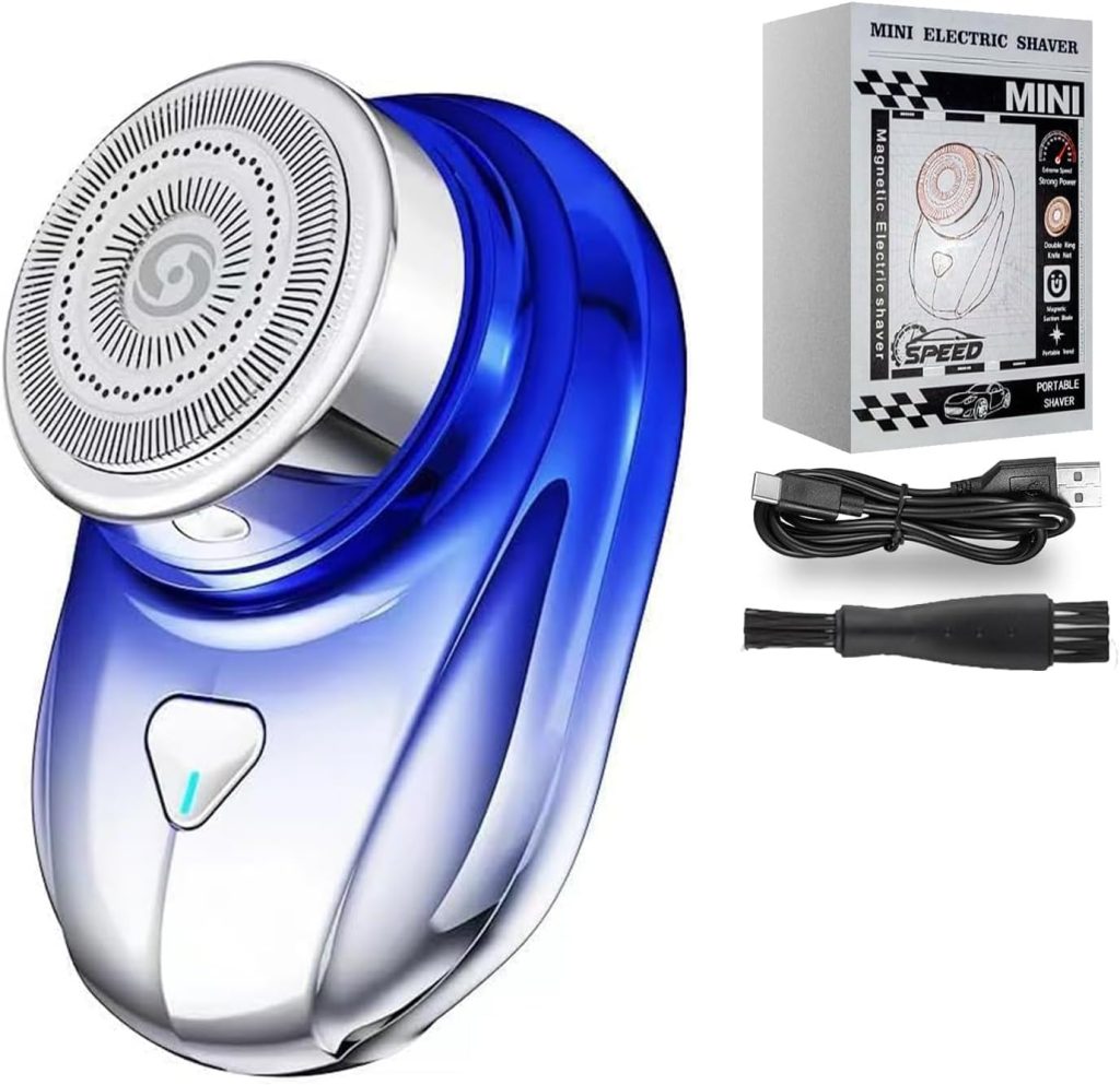 [Upgrade] Mini Portable Razor, Waterproof Electric Razor, Magnetic Head, Travel Electric Razor, Long Lasting Shavers Powerful Waterproof for Wet for Beard, Hair, Body, Shaving (Blue)