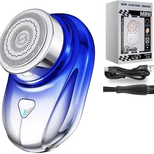 [Upgrade] Mini Portable Razor, Waterproof Electric Razor, Magnetic Head, Travel Electric Razor, Long Lasting Shavers Powerful Waterproof for Wet for Beard, Hair, Body, Shaving (Blue)