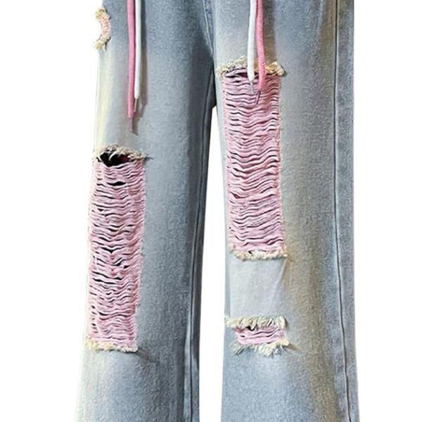 SEAUR Girls Jeans Loose Straight Denim Pants Elasticated Waist Baggy Trousers Fashion Casual Jeans Wide Leg with Multi Pockets For 5-14 Years Old