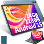 تابلت اندرويد 14 10 بوصة مع ذاكرة 24GB+128GB وتوسيع 1TB ثماني النواة وبطارية 8000mAh وواي فاي 5G وايدفاين L1 وجي ام اس، تابلت 2 في 1 مع لوحة مفاتيح وماوس وقلم من هيسورل