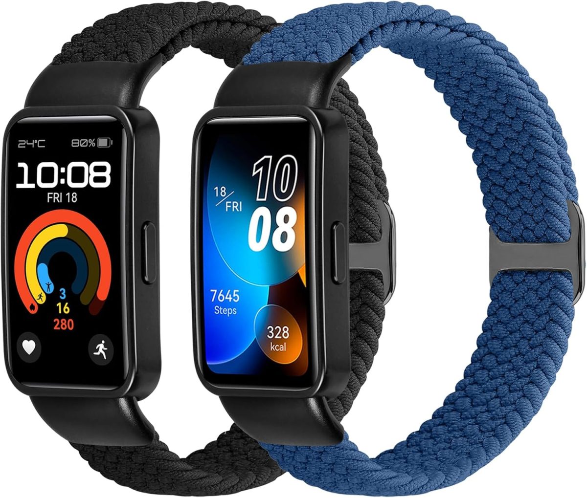XANS 2 Pack Braided Straps Compatible With Huawei Band 10/Huawei Band 9/Huawei Band 8, Soft Nylon Sport Replacement WirstStrap For Women Men