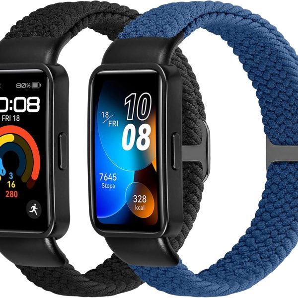 XANS 2 Pack Braided Straps Compatible With Huawei Band 10/Huawei Band 9/Huawei Band 8, Soft Nylon Sport Replacement WirstStrap For Women Men