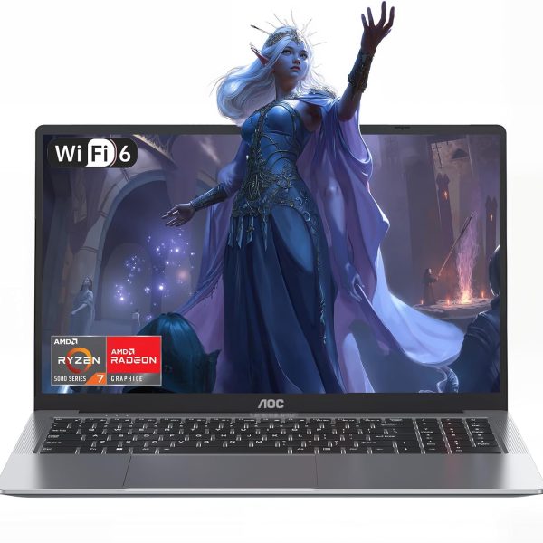لابتوب 2025 بمعالج AMD رايزن 7 5700U (8C/16T حتى 4.3GHz)، شاشة FHD 16.1 انش مع ذاكرة RAM 16GB و512GB NVMe SSD وواي فاي 6 وبلوتوث 5.2 وUSB 3.2 وبطارية 53Wh وكيبورد باضاءة خلفية نوع C