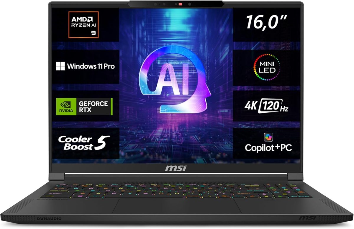 لابتوب ستيلث A3XVGG-203 بتقنية الذكاء الاصطناعي 9 بمقاس 16 بوصة بدقة الترا اتش دي 120Hz ومعالج AMD رايزن HX 370 وذاكرة رام بسعة 32GB بتقنية LPDDR5X وقرص تخزين SSD بسعة 2TB وانفيديا RTX