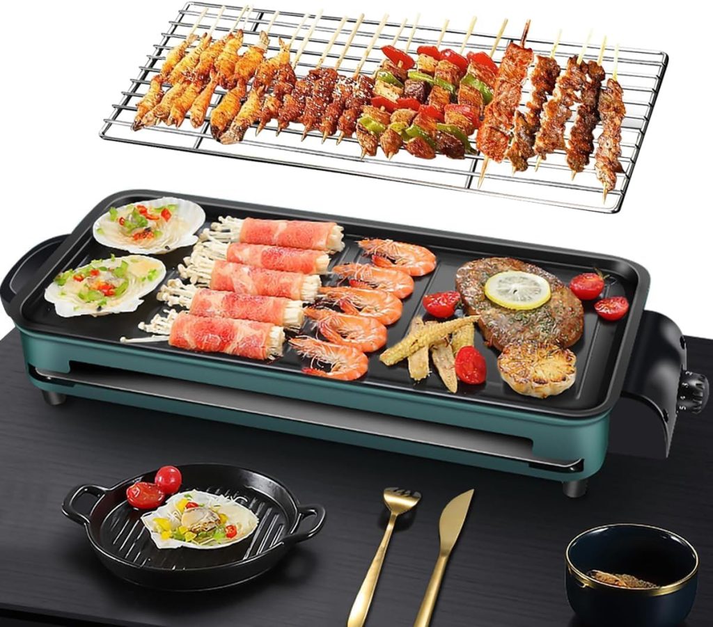 Electric Griddle with Removable Temperature, Korean Grill Smokeless with Nonstick Coating Plate Control Immersible Flat Top Grill Burger Eggs Pancake BBQ Griddle Extra Large Cooking Surface