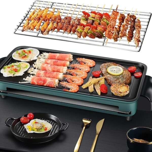 Electric Griddle with Removable Temperature, Korean Grill Smokeless with Nonstick Coating Plate Control Immersible Flat Top Grill Burger Eggs Pancake BBQ Griddle Extra Large Cooking Surface
