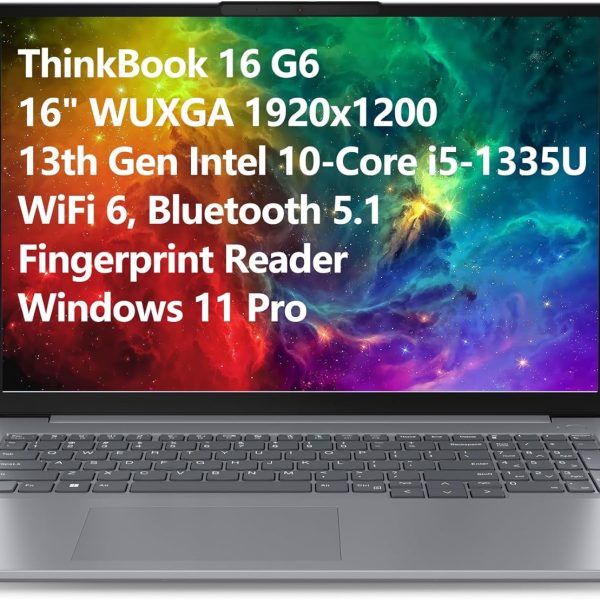 لينوفو لابتوب ثينك بوك 16 G6 بشاشة انش FHD+ ومعالج انتل i5-1335U 10 نواة جيل 13 افضل من i7-1270P وRAM DDR5 16GB وSSD PCIe 512GB وواي فاي 6 وبلوتوث 5.1 وقارئ بصمة وويندوز 11 برو وكيبل تيلسي