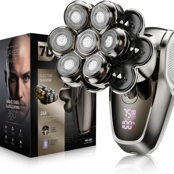 7D Head Shavers for Bald Men, Detachable Head Shaver LED Display Dry/Wet Bald Head Shavers for Men, IPX7 Waterproof Head Shavers for Men with Type-C Charge