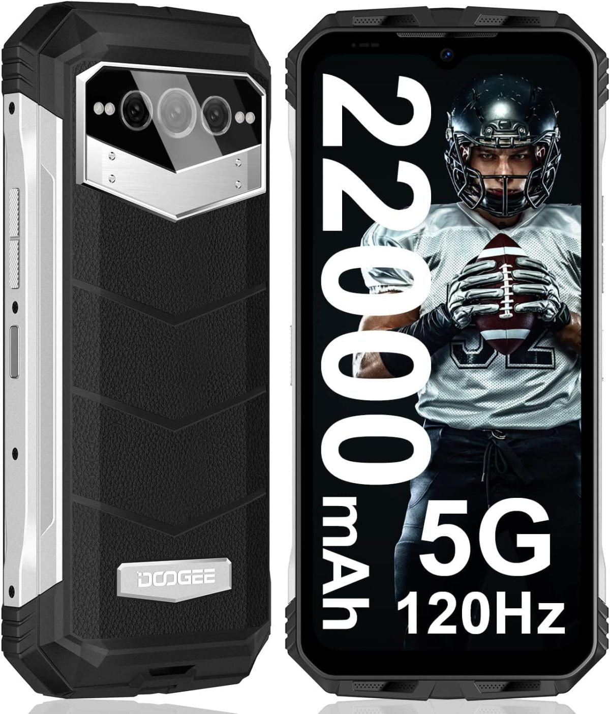 دوجي جوال في ماكس 2023 5G متين 22000mAh 20GB+256GB اندرويد 12 120Hz 6.55 انش مكبرات صوت مزدوجة عالية الدقة كاميرا رئيسية 108MP رؤية ليلية ان اف سي او تي جي فضي أحادية الشريحة