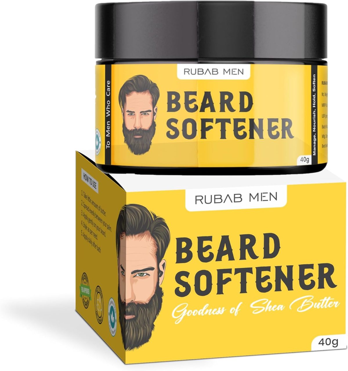 RUBAB MEN Hair and Beard Butter Balm | Hair Beard Softener Cream for Men | Hydrate, Nourish & Style | 100g