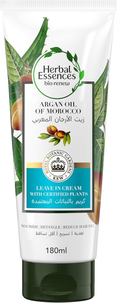 Herbal Essences Bio Renew Moroccan Argan Oil Leave-In Conditioner with Certified Plants to Reduce Hair Fall, Nourish and Detangle Hair, Sulfate Free, 180ml
