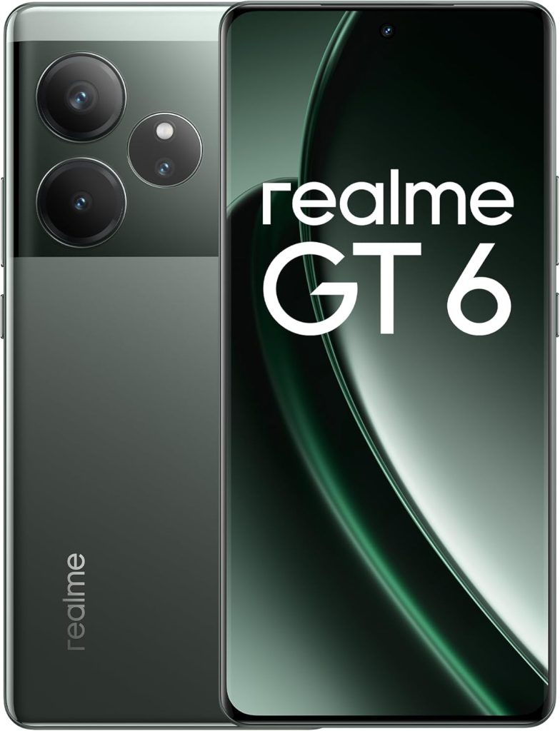 جوال ذكي ريلمي GT 6 ثنائي شريحة الاتصال 5G بذاكرة روم 512 وذاكرة RAM 16GB (يدعم GSM | لايدعم CDMA) غير مقفل من المصنع (لون اخضر رازور)، نسخة عالمية