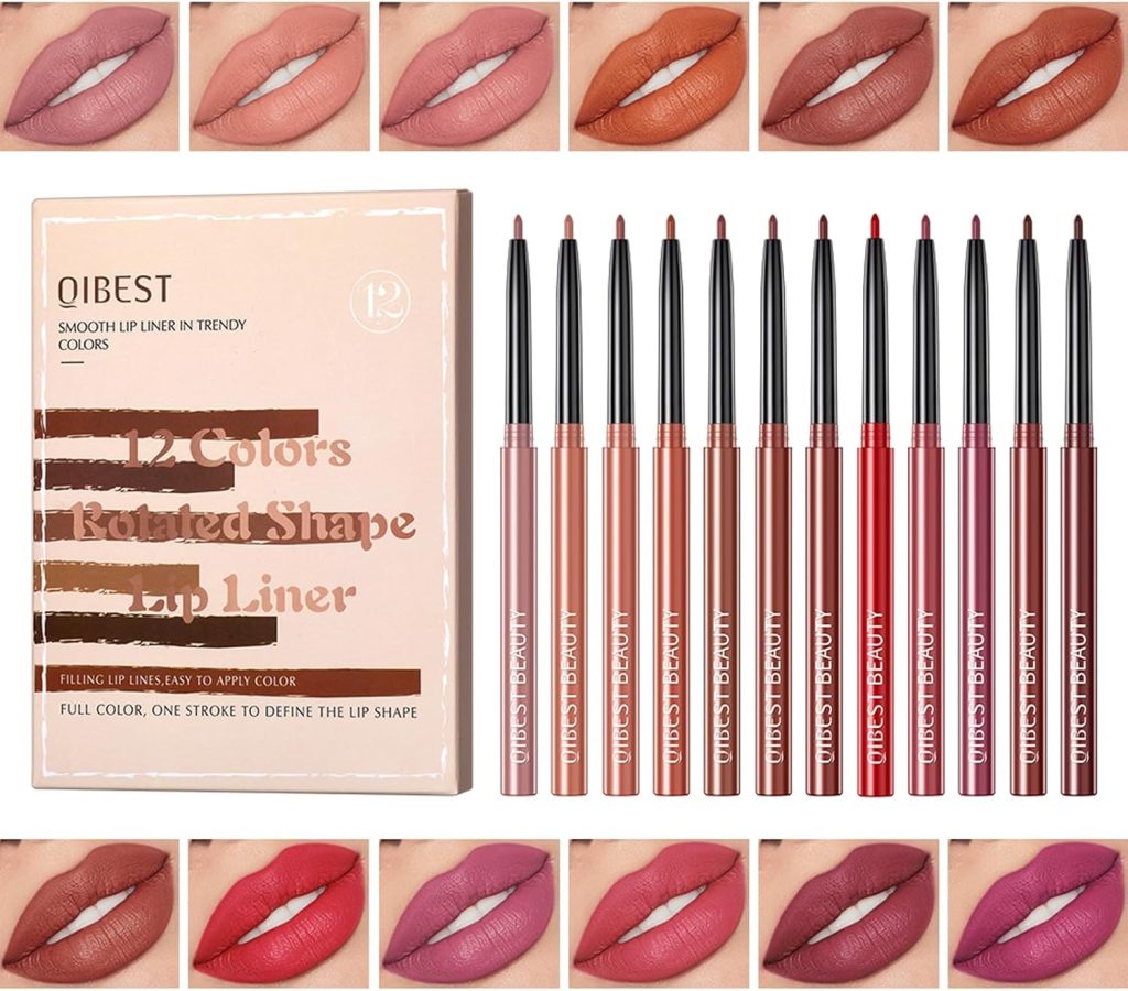 KASTWAVE Matte Lip Liner Set 12 Colors Premium Waterproof Smooth Nude Lip Pencils Matte Velvet Lipstick Pen Long Lasting Waterproof Lip Crayon with Gift Box (B)