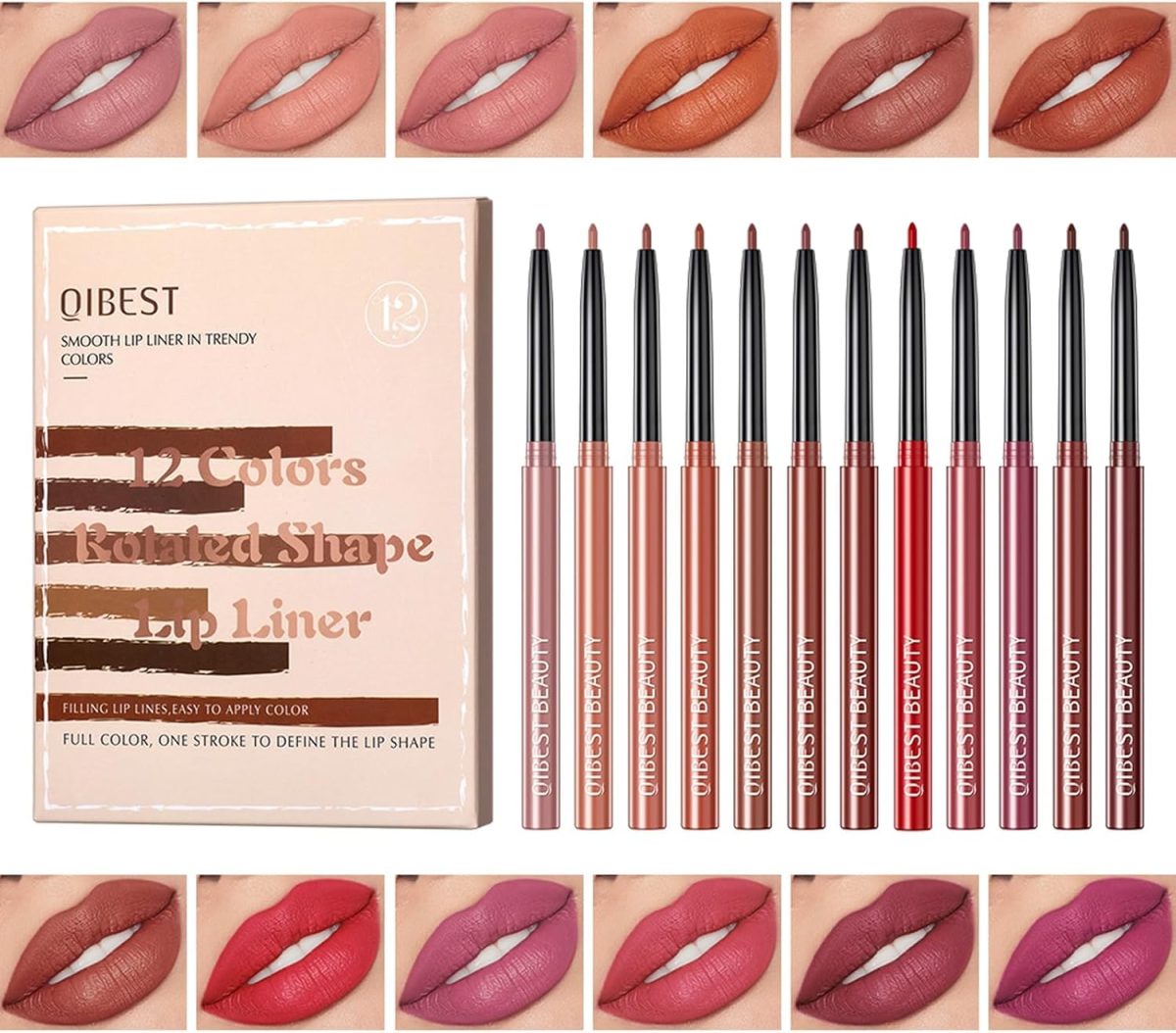 KASTWAVE Matte Lip Liner Set 12 Colors Premium Waterproof Smooth Nude Lip Pencils Matte Velvet Lipstick Pen Long Lasting Waterproof Lip Crayon with Gift Box (B)
