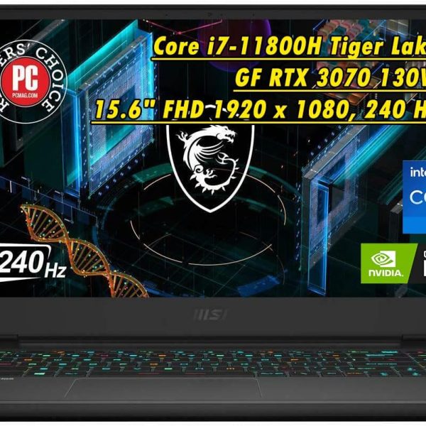لابتوب MSI GP66، كور i7-11800H 8 النواة تايجر ليك 4.6GHz وGF RTX 3070 130W وشاشة FHD 1920 x 1080 15.6 انش و240 Hz وواي فاي 6 وبلوتوث 5.2 وكيبورد باضاءة خلفية وويندوز 11 (16GB RAM|1TB PCIe SSD)