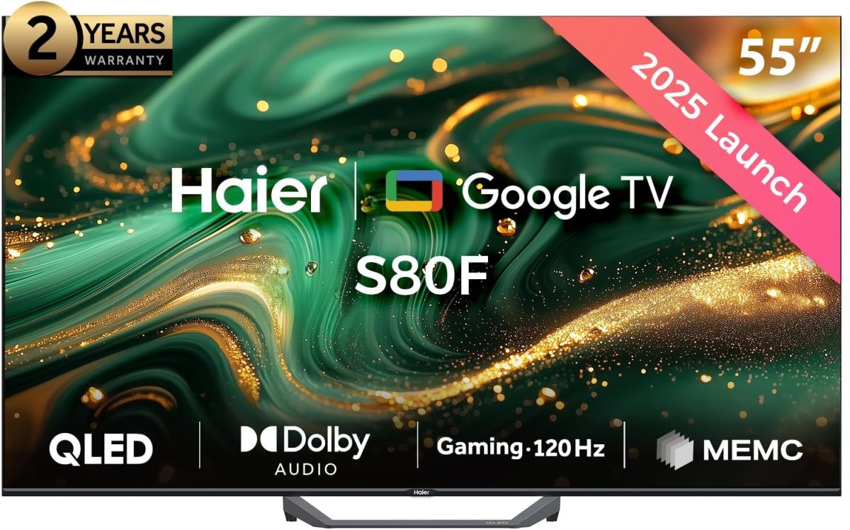 تلفزيون هاير جوجل ذكي H55S80FUX مقاس 55 بوصة 4K QLED | ألعاب عند 120 هرتز | دولبي فيجن واتموس | MEMC/VRR/ALLM | ذاكرة 2+32GB RAM/ROM / روم /كروم كاست/ HDMI 2.1 | تصميم ممتاز بدون حواف، لون أسود